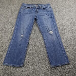 American Eagle Jeans Womens 12 Dark Blue Denim Whiskered Faded Stretch Flex Y2K